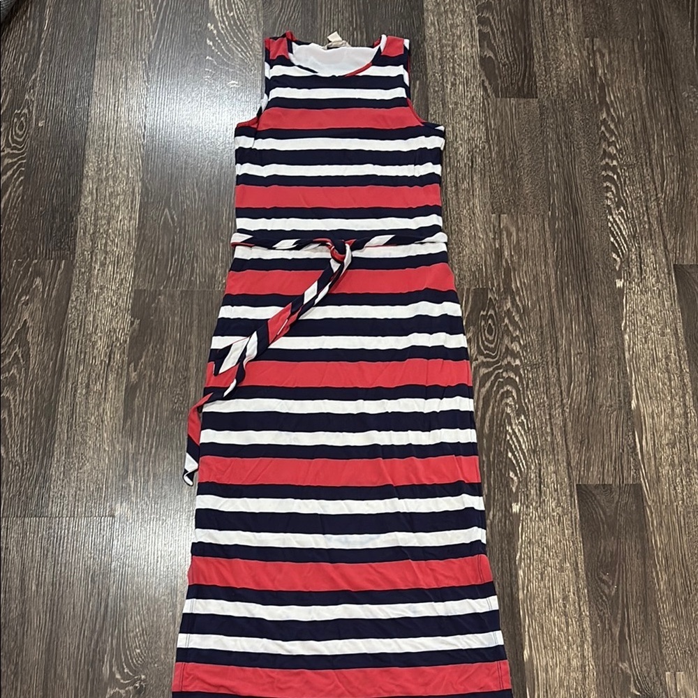 Banana Republic Striped Sleeveless Maxi Dress - Red coral, White, and Blue
